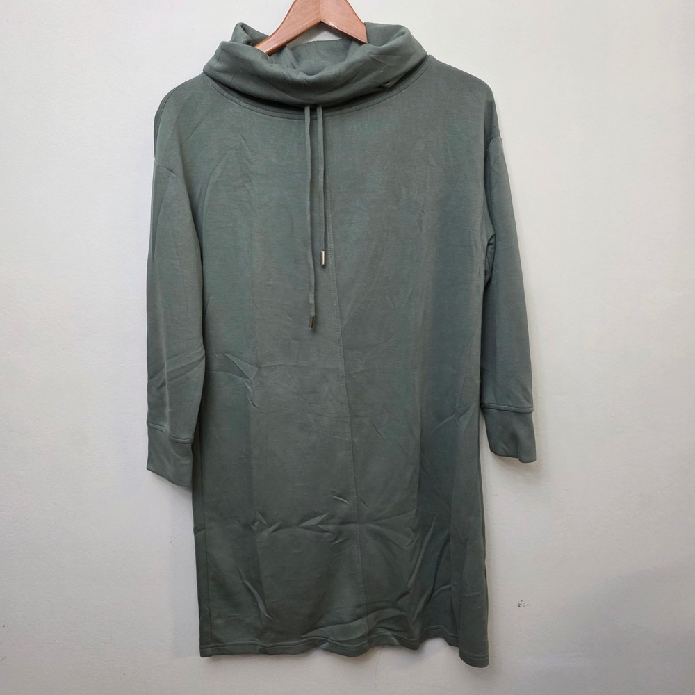 Cynthia Rowley Tunic Dress Womens Small Sage Green Cowl Neck Drawstring Casual